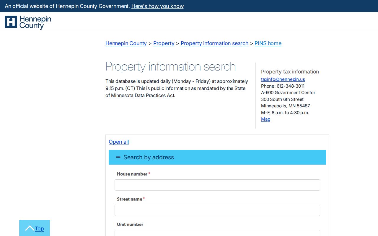 Plymouth residents directory PINS property search tabs