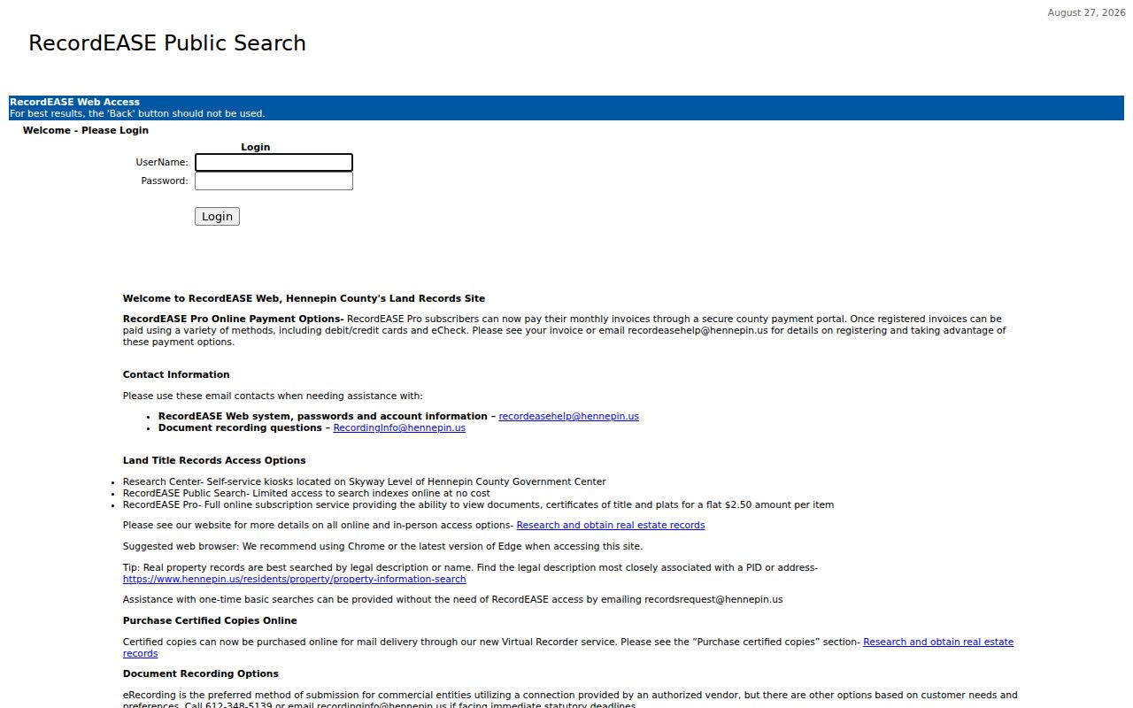 Plymouth residents directory RecordEASE public search access screen