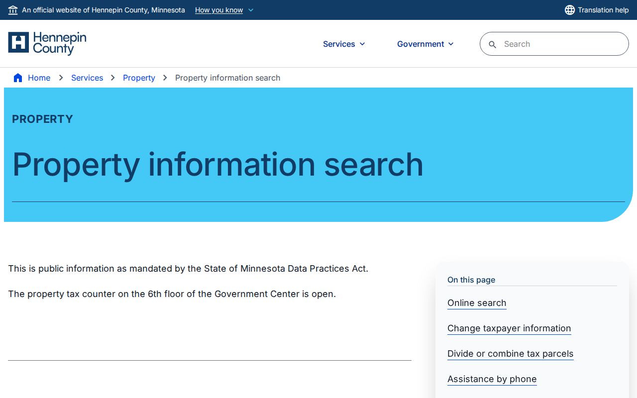 Plymouth street directory Hennepin Property Information Search address fields